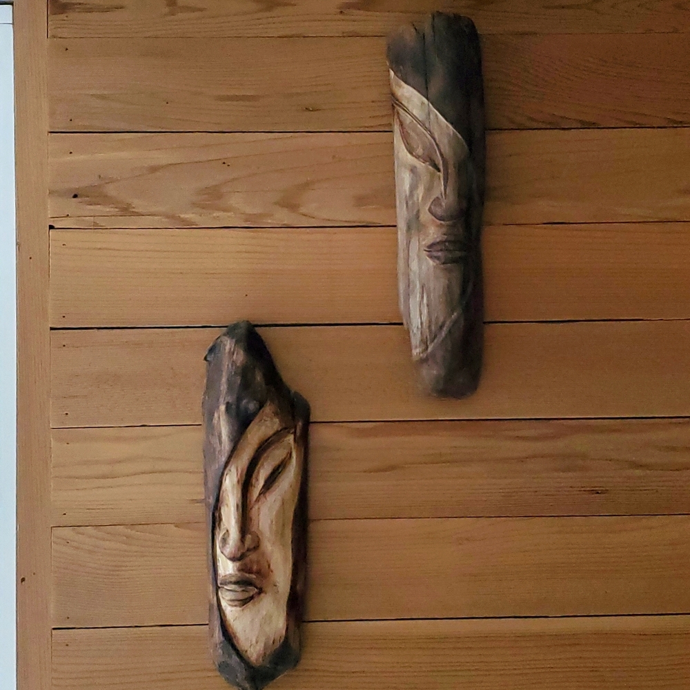 Set of 2 Al Wood Sculptures